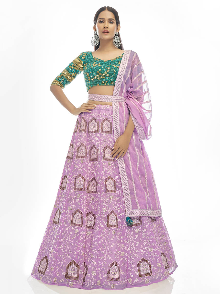Myra Lilac Georgette Embroidered Designer Lehenga - Distacart