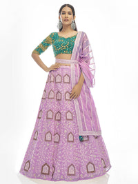 Thumbnail for Myra Lilac Georgette Embroidered Designer Lehenga - Distacart