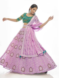 Thumbnail for Myra Lilac Georgette Embroidered Designer Lehenga - Distacart
