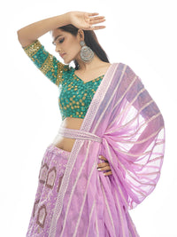Thumbnail for Myra Lilac Georgette Embroidered Designer Lehenga - Distacart
