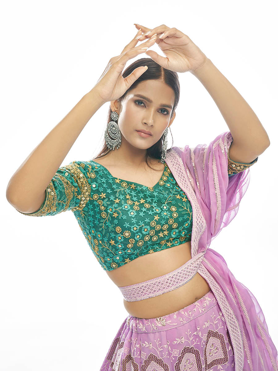 Myra Lilac Georgette Embroidered Designer Lehenga - Distacart