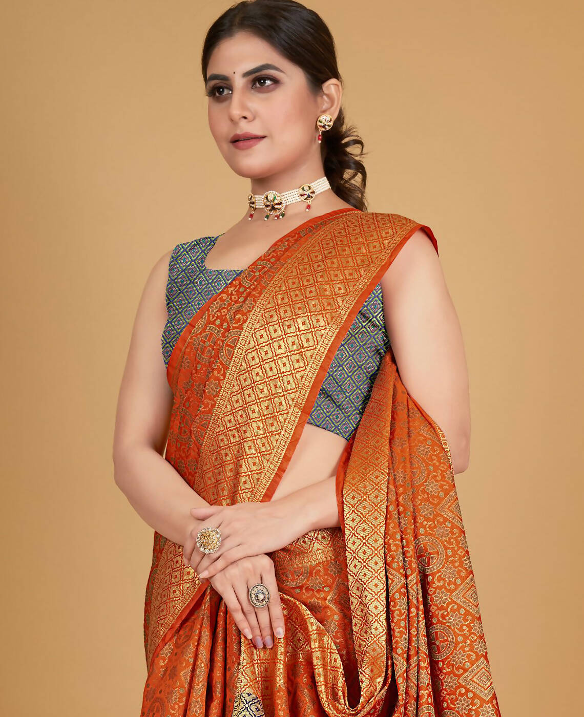 Orange Silk Woven Design Saree With Unstitched Blouse Piece - Akshita - Distacart