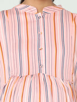 Thumbnail for Manet Three Fourth Maternity Dress Strip Print With Concealed Zipper Nursing Access - Pink - Distacart