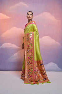 Thumbnail for Vishnu Weaves Women's Mahendi Paithani Silk Zari Woven Saree with Blouse - Distacart