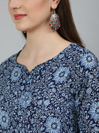 Thumbnail for NOZ2TOZ Women Blue Ethnic Motifs Printed Pure Cotton Kurta with Palazzos & Dupatta - Distacart