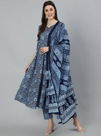 Thumbnail for NOZ2TOZ Women Blue Ethnic Motifs Printed Pure Cotton Kurta with Palazzos & Dupatta - Distacart