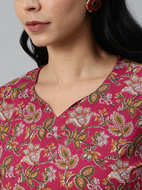 Thumbnail for NOZ2TOZ Women Burgundy Printed Flared Kurta With Trouser & Dupatta - Distacart