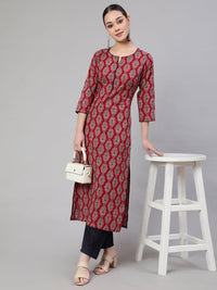 Thumbnail for NOZ2TOZ Women Maroon Ethnic Printed Straight Kurta With Trouser - Distacart