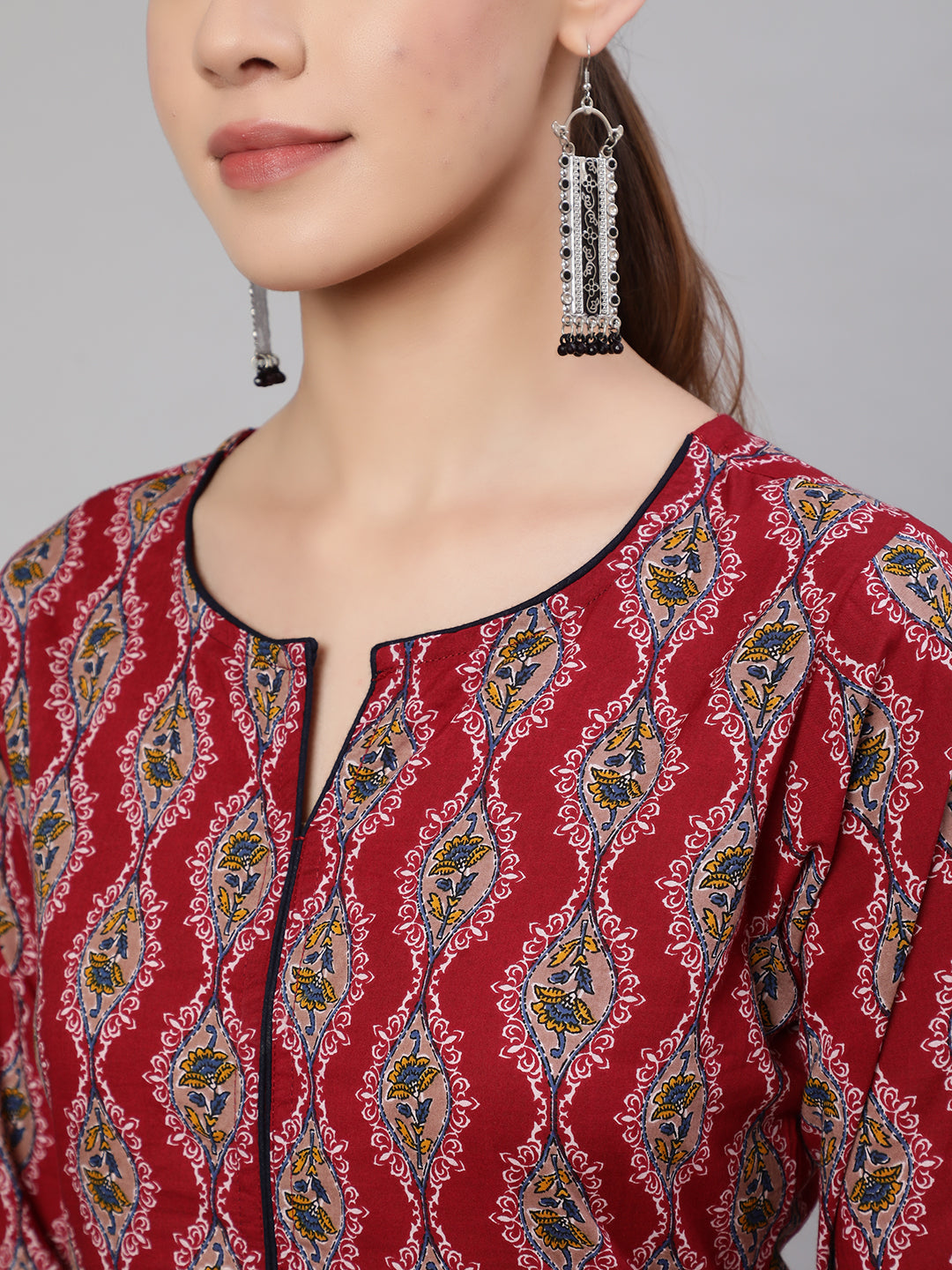 NOZ2TOZ Women Maroon Ethnic Printed Straight Kurta With Trouser - Distacart