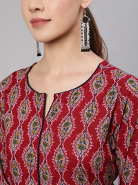 Thumbnail for NOZ2TOZ Women Maroon Ethnic Printed Straight Kurta With Trouser - Distacart