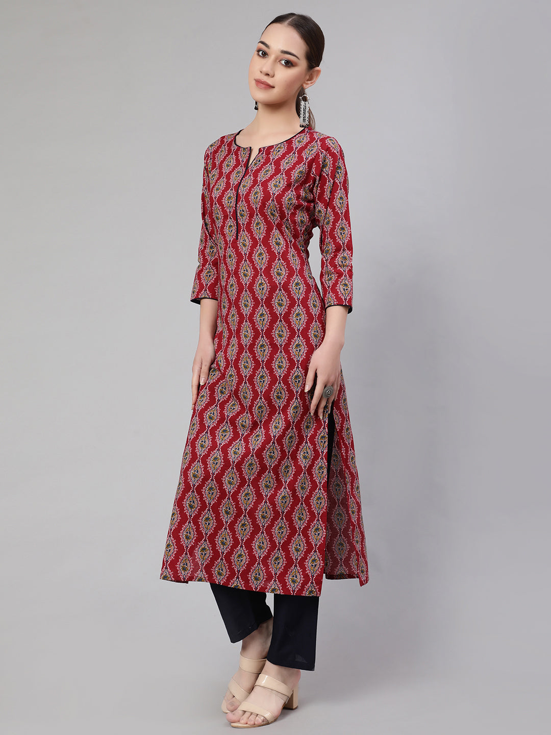 NOZ2TOZ Women Maroon Ethnic Printed Straight Kurta With Trouser - Distacart
