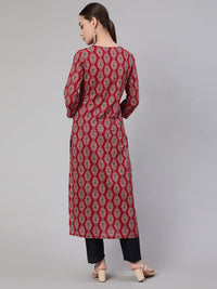 Thumbnail for NOZ2TOZ Women Maroon Ethnic Printed Straight Kurta With Trouser - Distacart