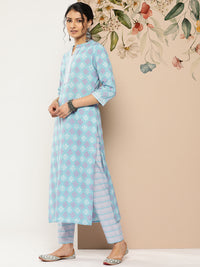 Thumbnail for NOZ2TOZ Women Sky Blue Printed Straight Kurta With Trouser - Distacart