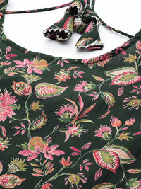 Thumbnail for NOZ2TOZ Women Green & Pink Floral Anarkali Kurta With Trouser And Dupatta - Distacart