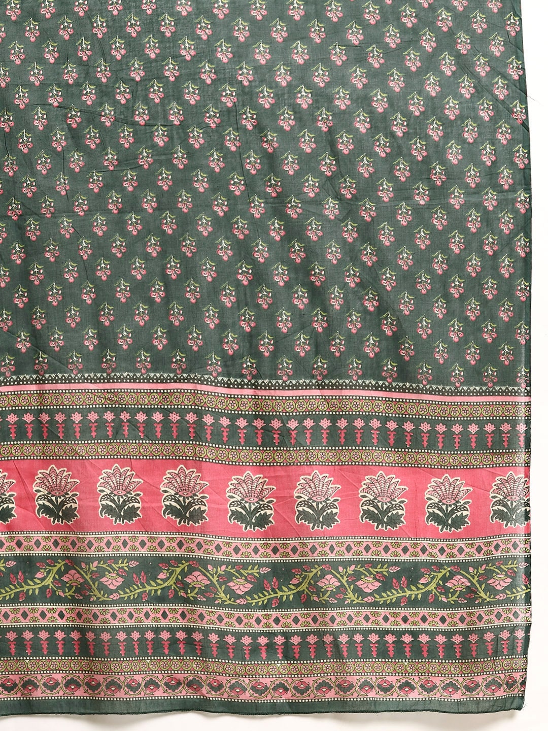 NOZ2TOZ Women Green & Pink Floral Anarkali Kurta With Trouser And Dupatta - Distacart