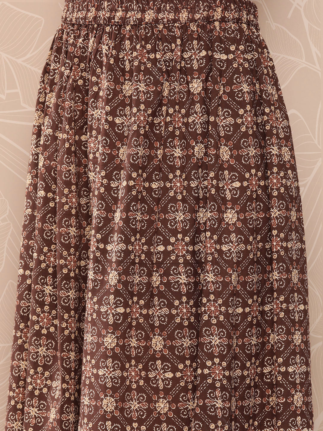 NOZ2TOZ Women Brown Ethnic Printed Straight Kurta With Skirt And Dupatta - Distacart