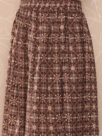 Thumbnail for NOZ2TOZ Women Brown Ethnic Printed Straight Kurta With Skirt And Dupatta - Distacart