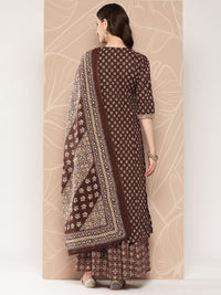 Thumbnail for NOZ2TOZ Women Brown Ethnic Printed Straight Kurta With Skirt And Dupatta - Distacart