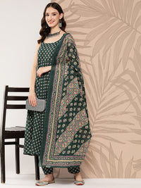 Thumbnail for NOZ2TOZ Women Green Ethnic Printed Anarkali Kurta With Trouser And Dupatta - Distacart