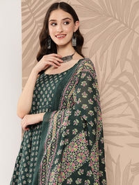 Thumbnail for NOZ2TOZ Women Green Ethnic Printed Anarkali Kurta With Trouser And Dupatta - Distacart