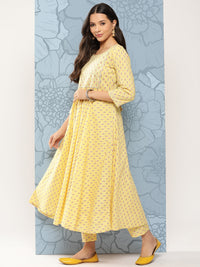 Thumbnail for NOZ2TOZ Women Yellow Printed Anarkali Kurta With Trouser And Dupatta - Distacart