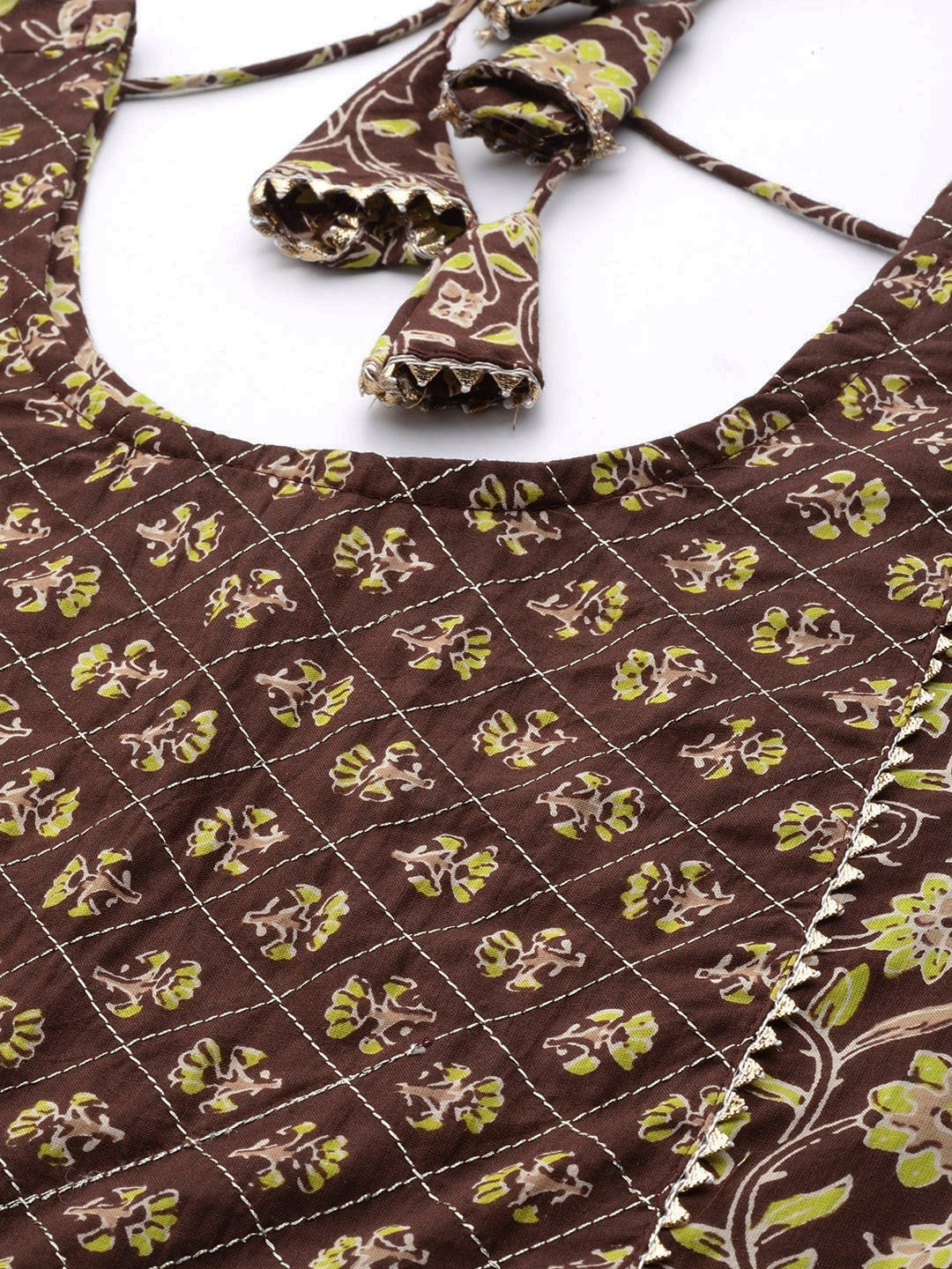 NOZ2TOZ Women Brown Ethnic Printed Anarkali Kurta With Trouser And Dupatta - Distacart