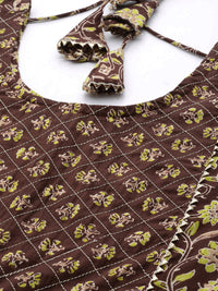 Thumbnail for NOZ2TOZ Women Brown Ethnic Printed Anarkali Kurta With Trouser And Dupatta - Distacart