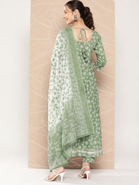 Thumbnail for NOZ2TOZ Women Green Floral Printed Anarkali Kurta With Trouser And Dupatta - Distacart