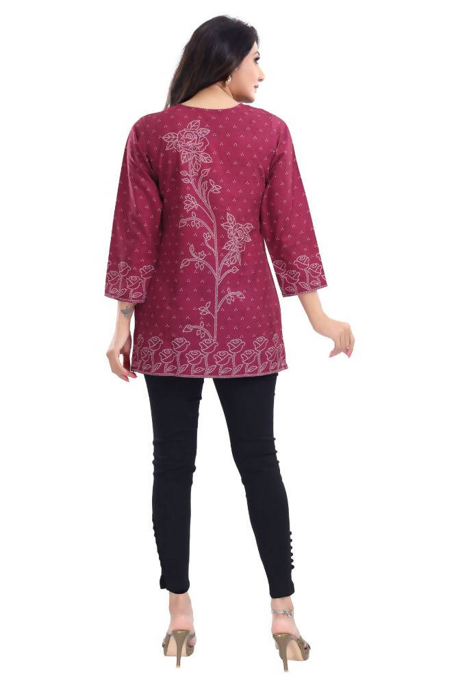 Snehal Creations Magenta Faux Crepe Short Kurti Tunic Top
