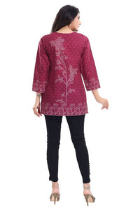 Thumbnail for Snehal Creations Magenta Faux Crepe Short Kurti Tunic Top