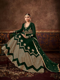 Thumbnail for Myra Deep Green Real Georgette Embroidered Anarkali Suit - Distacart