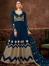 Thumbnail for Myra Rama Green Real Georgette Embroidered Anarkali Suit - Distacart