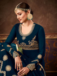 Thumbnail for Myra Rama Green Real Georgette Embroidered Anarkali Suit - Distacart