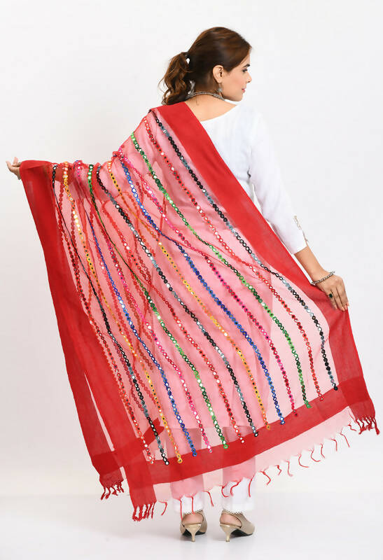 Mominos Fashion Moeza Women's Orgenza Multi Thread Mirror Work Red Dupatta - Distacart