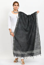 Thumbnail for Mominos Fashion Moeza Women's Linen Cotton Silver Border Black Dupatta - Distacart
