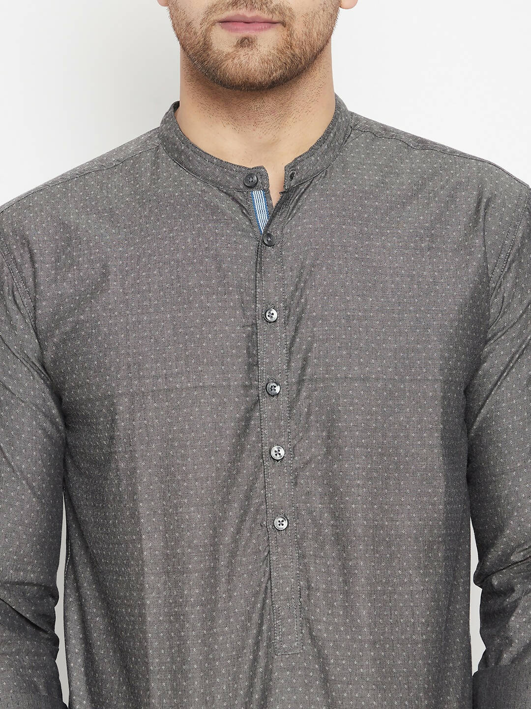 Even Apparels Grey Pure Cotton Short Men's Kurta With Band Collar - Distacart