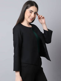 Thumbnail for Even Apparels Black Polywool Open Front Statement Women's Jacket - Distacart