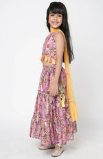 Thumbnail for Lil Drama Golden Weaves Girls Purple Lehanga Choli Set - Distacart
