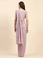 Thumbnail for Pink Silk Satin Solid Ready to wear Saree with stitched Blouse - Satiksha - Distacart