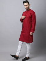 Thumbnail for Even Apparels Maroon Pure Cotton Men's Kurta With Band Collar - Distacart