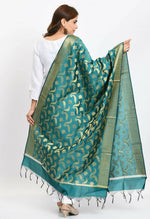Thumbnail for Mominos Fashion Moeza Women's Banarsi Silk Floral Woven Design Rama Green Dupatta - Distacart