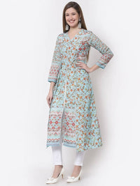 Thumbnail for Myshka Blue Color Pure Cotton Printed Kurta