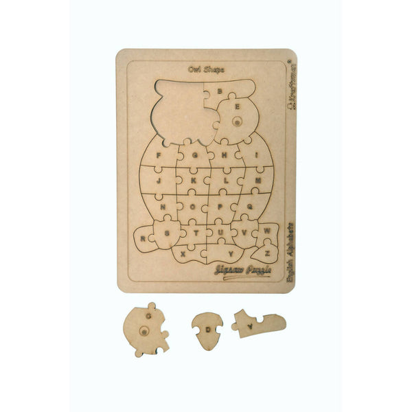 Kraftsman English Alphabets Wooden Jigsaw Puzzles Owl Shape Puzzle | Color Kit Included - Distacart