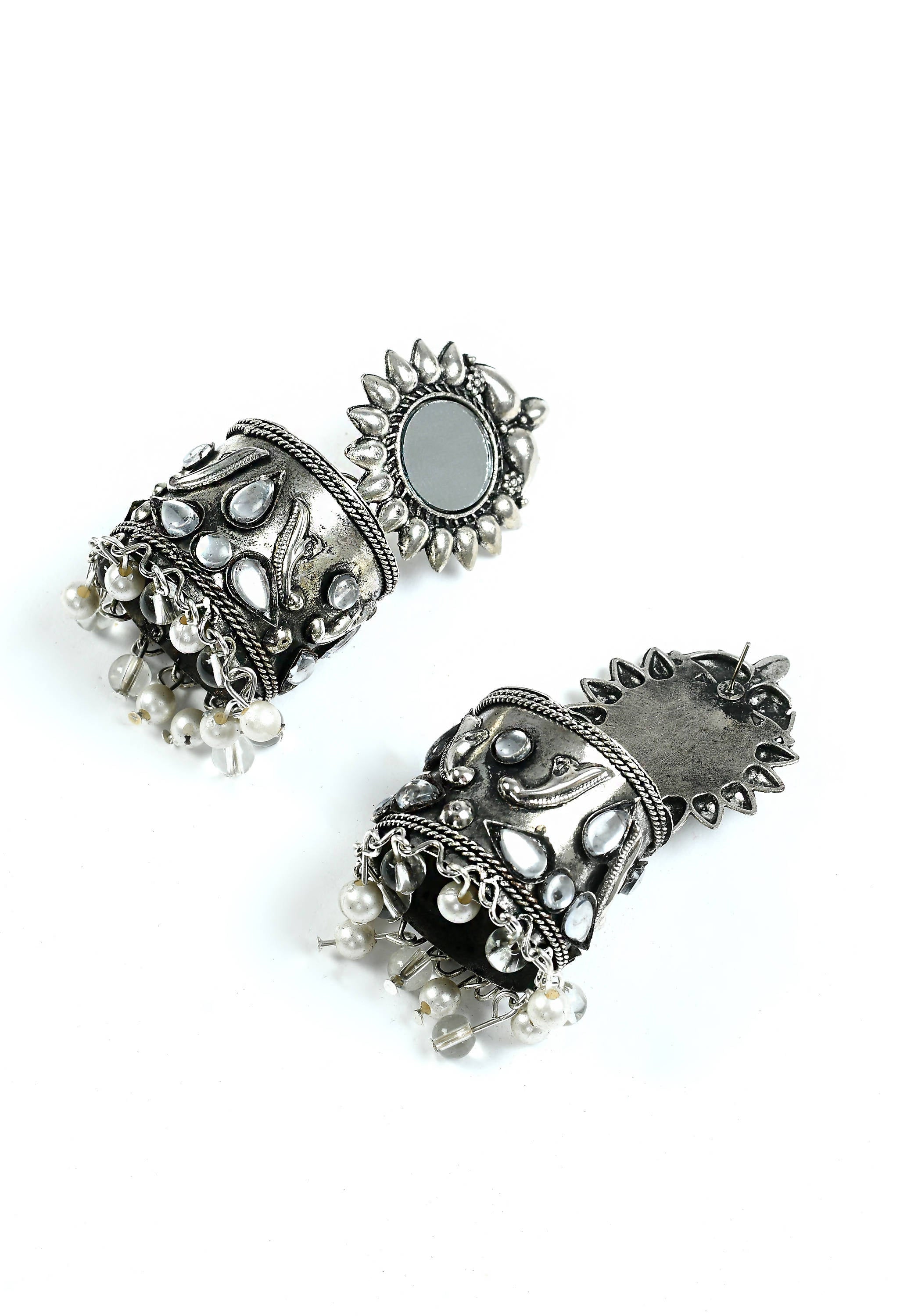 Mominos Fashion Johar Kamal Women Silver Oxidised Jhumkas - Distacart