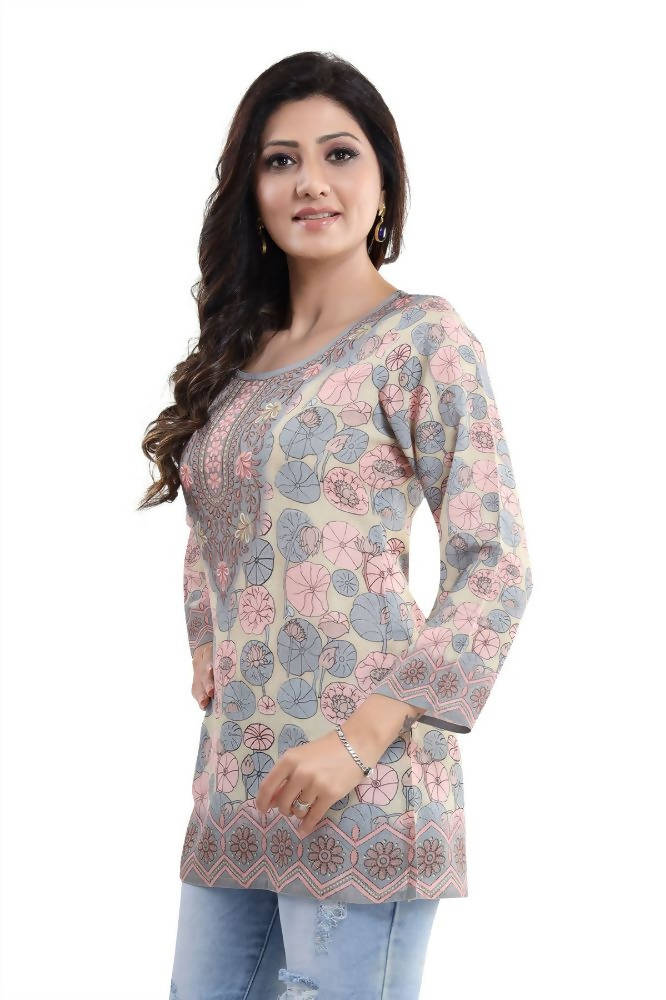 Snehal Creations Elegant Pastel Color Summer Cool Printed Tunic Top