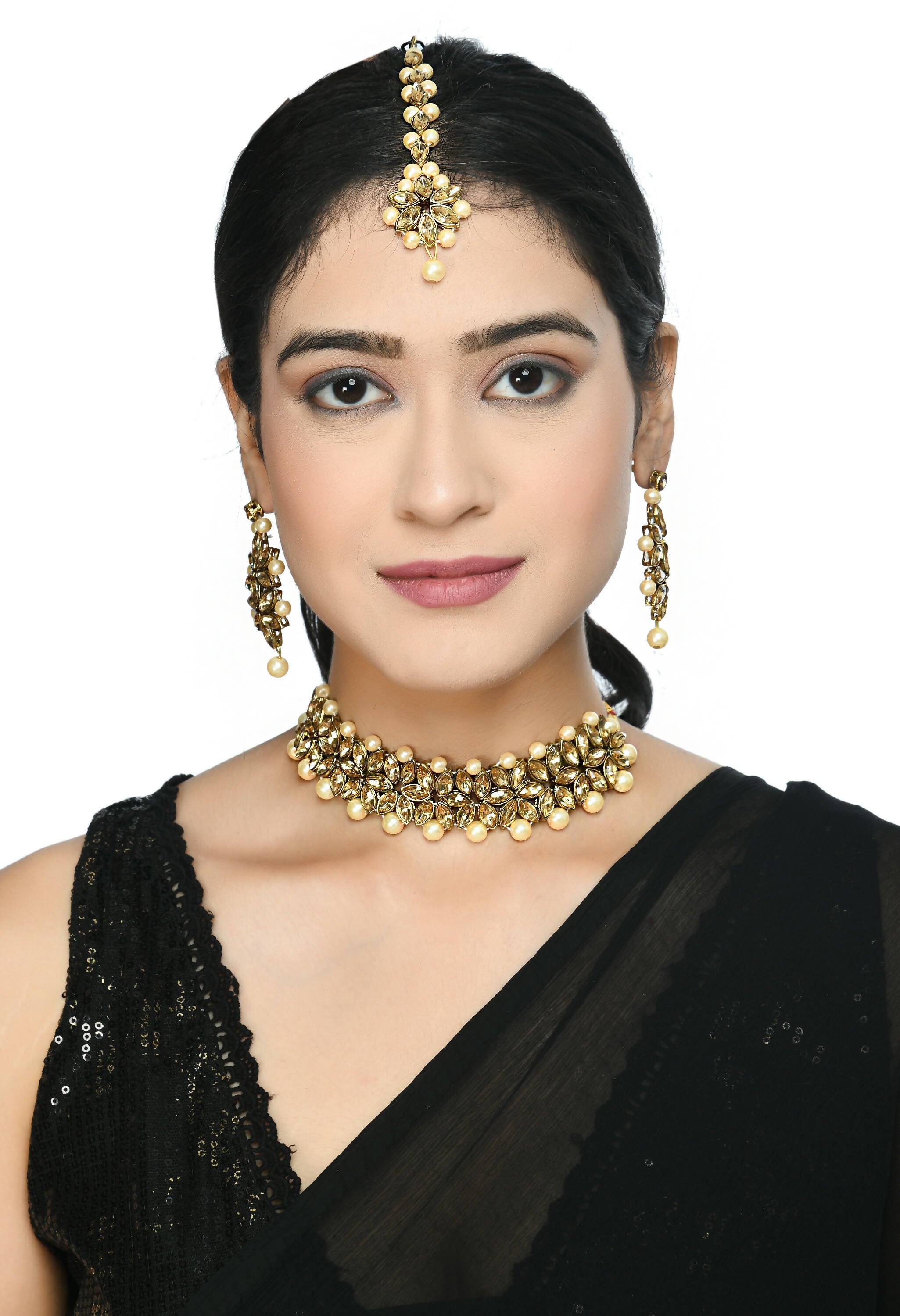 Mominos Fashion Johar Kamal Gold-Plated Brass Finish Kundan/Pearls Choker For Women (Golden) - Distacart