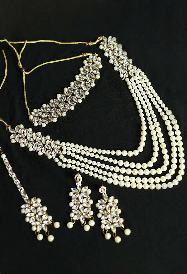 Mominos Fashion Johar Kamal Gold-Plated Rani Haar with White and Off white Pearls Jewellery Set - Distacart