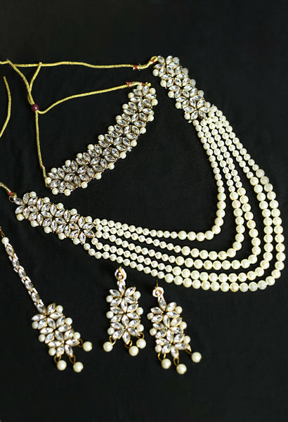 Mominos Fashion Johar Kamal Gold-Plated Rani Haar with White and Off white Pearls Jewellery Set - Distacart