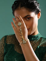 Thumbnail for Women's Gold-Toned White Brass Kundan Gold-Plated Link Bracelet - Ruby Raang - Distacart
