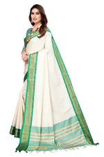 Thumbnail for Vamika Weaving White Cotton Silk Saree (DEVAL GREEN) - Distacart